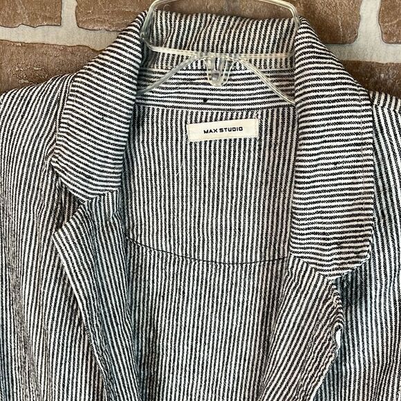 Max Studio Women's Jacket Linen Blend Large Black White Cardigan Lagenlook - Picture 3 of 10